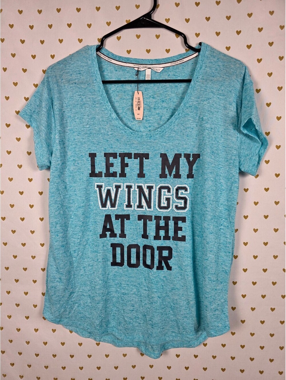 Victoria's Secret NWT ANGELS Left My Wings at the Door Graphic Tee Small Blue